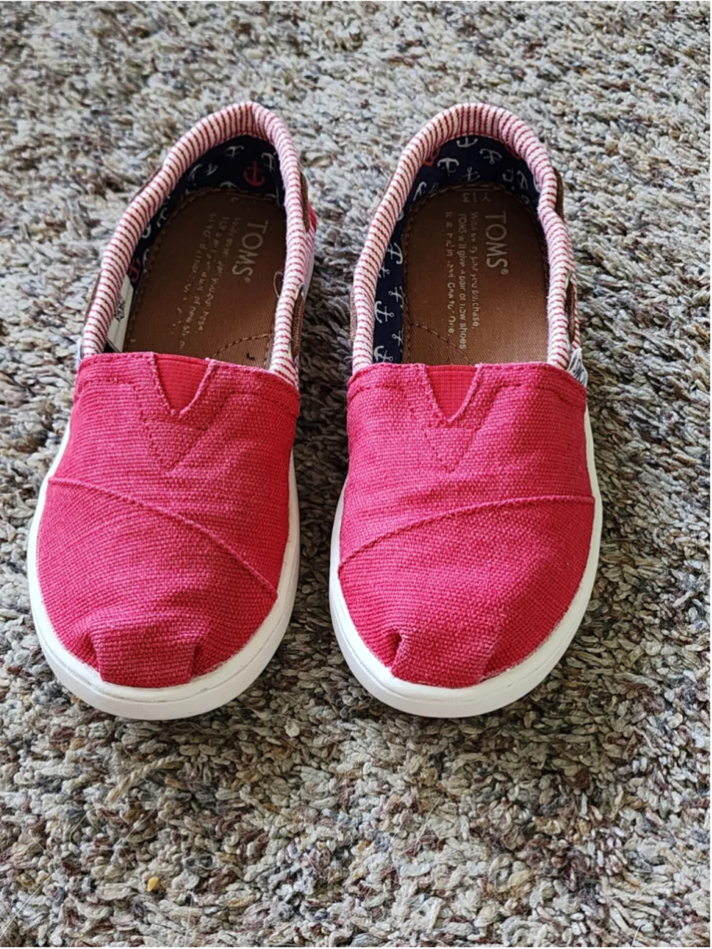 TOMS Youth 13 Bimini‎ Nautical Red Striped Canvas Slip On Shoes